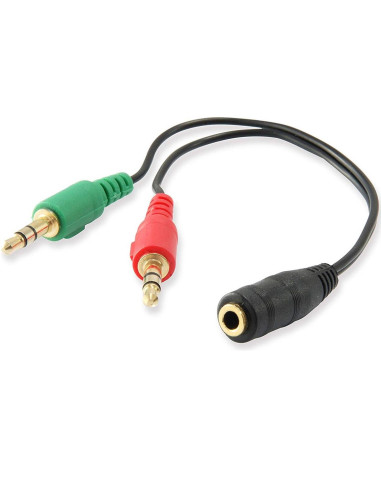 Cable adaptador de audio ewent jack 3.5mm hembra a jack 3.5mm macho x2 negro 0.15m