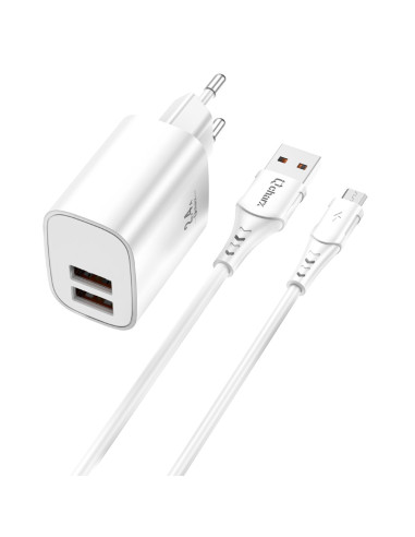 Kit cargador qcharx apolo 24a  + cable usb a  micro usb  blanco