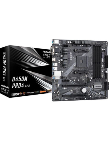 Placa base  asrock am4 b450m pro4 r2.0 atx - 4xddr4 - 1xhdmi - 2xusb 2.0 - 4x usb 3.2 - 90 - mxbeg0 - a0uayz