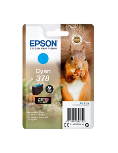 Cartucho tinta epson c13t37824010 singlepack cian 378 claria photo hd ink xp - 8500 ardilla