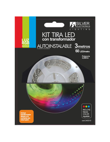 Kit tira led silver electronics 540 lm - m -  3m -  12v -  7.2w - m -  rgb