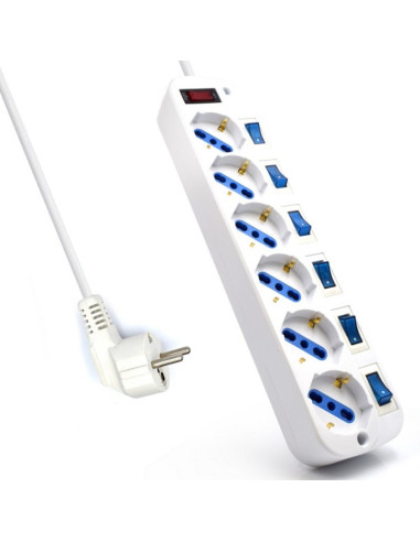 Regleta ewent con 6 tomas shucko con interruptor individual y 5 metros de cable