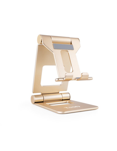 Soporte sobremesa tooq para telefono - tablet plegable slim dorado