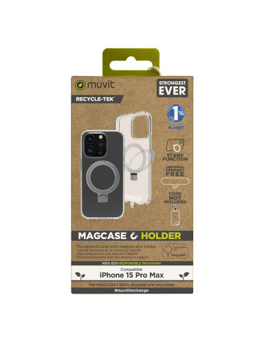 Funda muvit recycletek magsafe + soporte para iphone 15 pro max transparente