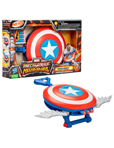 Lanzador hasbro nerf marvel mech strike mechasaurs capitán américa con redwing