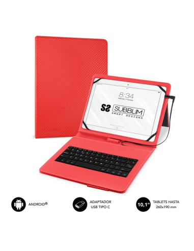 Funda + teclado subblim keytab pro para tablet 10.1pulgadas rojo