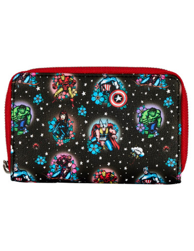 Cartera monedero loungefly funko marvel avengers tattoo zip around wallet