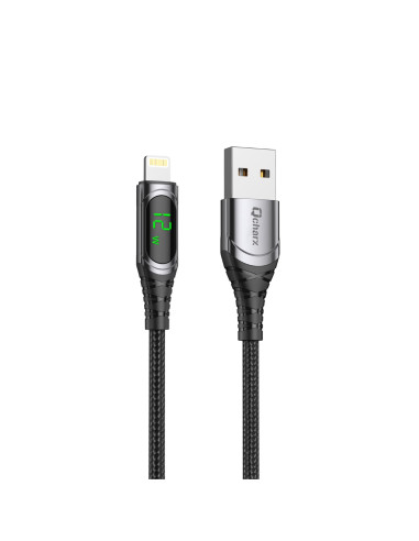 Cable qcharx formentera usb a a lightning 3a - 1 m - aleación aluminio negro cable suave digital display