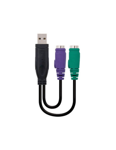 Adaptador usb a 2 x ps - 2 nanocable 15cm -  macho - hembra -  negro