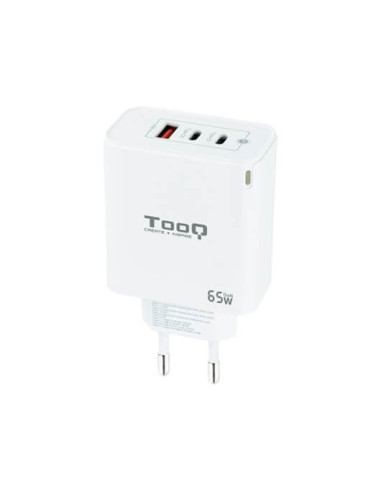 Cargador de pared tooq triple 2xusb - c + usb a blanco 65w