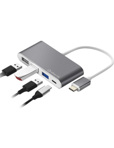 Hub logan usb tipo c silver ht 4 en 1 -  2 usb 2.0 -  usb 3.0 -  usb tipo c -  silver