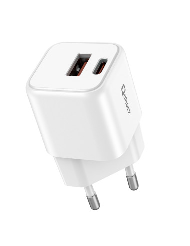 Cargador mini qcharx zeus 3a  20w puerto usb a + tipo c blanco adaptado a regletas