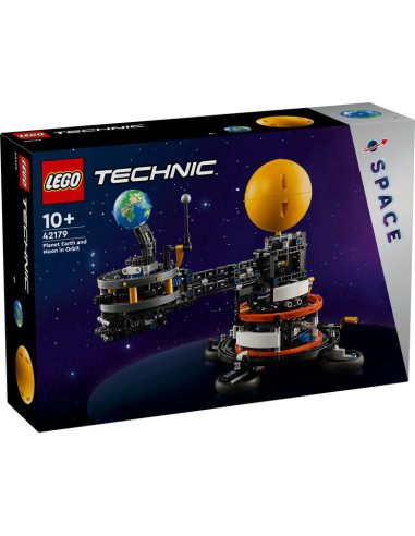 Lego technic planeta tierra y luna en órbita