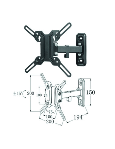 Soporte articulado de pared phoenix para tv - monitor rotacion 180º hasta 55pulgadas(segun vesa) inclinacion 15º vesa 200x200