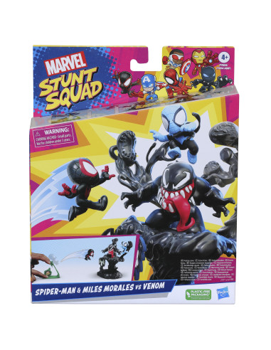 Set de juego hasbro marvel stunt squad villain knockdown spider - man y miles morales vs venom