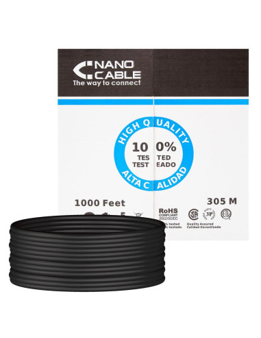 Bobina cable red utp cat5e rj45 nanocable 305m rigido -  awg24 -  exterior negro