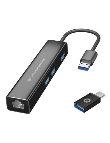 Adaptador conceptronic usb a gigabit ethernet rj45 -   con hub usb 3.0 - 3 puertos - adaptador usb - c