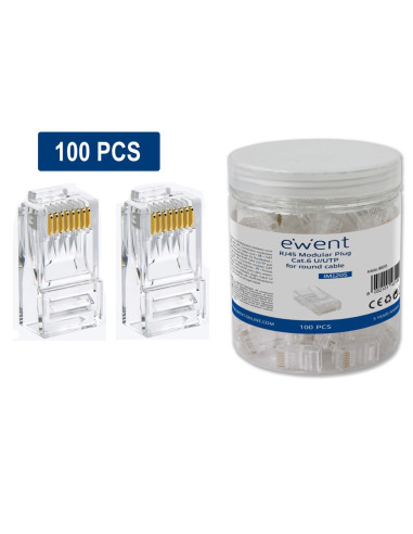 Conector rj45 ewent im1205 cat.6 u - utp para cable redondo 100 unidades