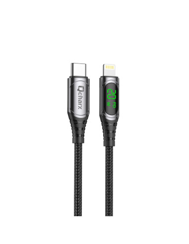 Cable qcharx mallorca tipo c a lightning 3a 20w - 1 m - aleación aluminio negro  cable tela digital display