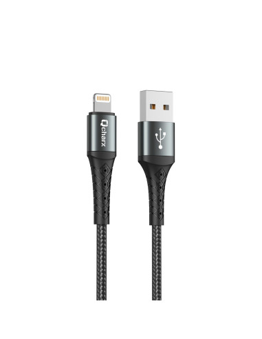 Cable qcharx lyon usb a lightning 3a - 1 m - aleación de aluminio negro cordon metálico