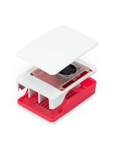 Carcasa raspberry pi 5 con ventilador roja y blanca