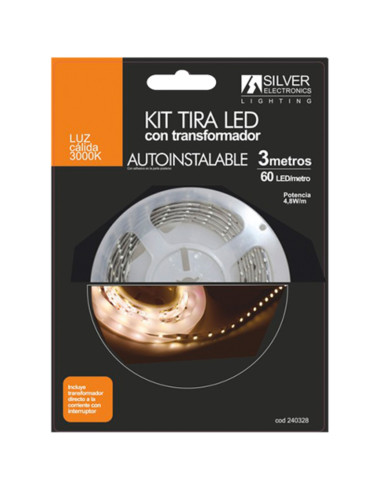 Kit tira led silver electronics 300 lm - m -  3m -  12v -  4.8w - m -  3000k -  luz calida