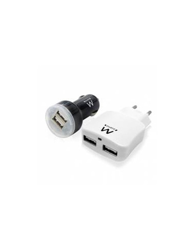 Kit de carga usb ewent para hogar y coche -  2 puertos -  12w