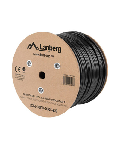 Bobina para exterior lanberg cat.6 ftp rj45 cobre gel - filled fluke awg23 305m negro