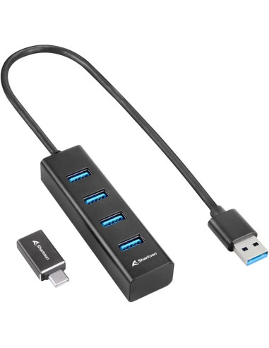 Hub usb sharkoon 4 x usb 3.2 aluminio negro + adaptador usb tipo c