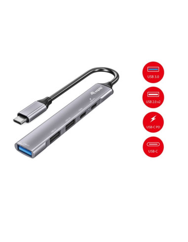 Hub usb tipo c 3.2 equip life 1 x usb 3.2 - 2 x usb 2.0 - 2 x usb tipo c - 100w - aluminio