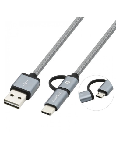 Cable multi usb 2.0 coolbox carga mas datos micro usb usb tipo c usb tipo a 1m gris