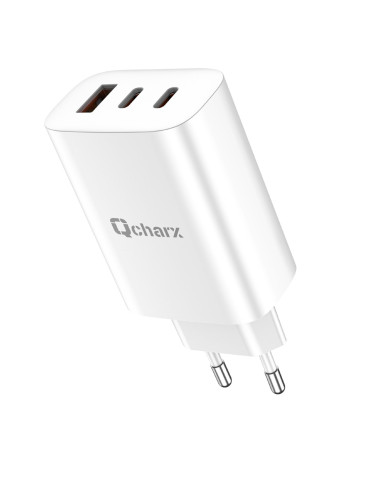 Cargador qcharx ares 3a 65w 2 puerto  tipo c + usb blanco