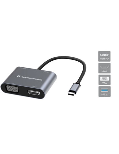 Hub usb tipo c conceptronic donn16g 1 x hdmi - 1 x vga - 1 x usb tipo c - 1 x usb 3.0