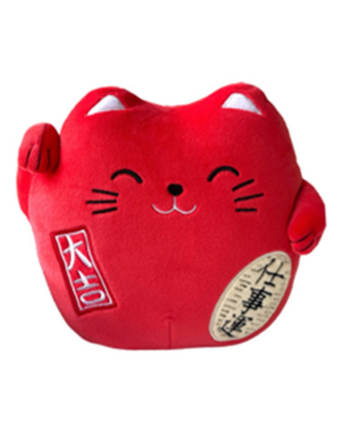 Peluche gato de la suerte lucky cat rojo 20 cm