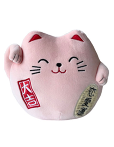 Peluche gato de la suerte lucky cat rosa 20 cm