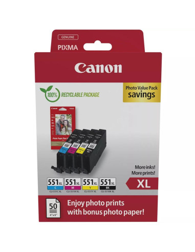 Multipack canon cli - 551xl b - c - m - y + 50 hojas papel fotografico