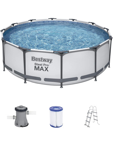 Bestway 56418d -  piscina desmontable tubular steel pro max 366 x 100 cm - con depuradora cartucho 2.006 l - h y escalera