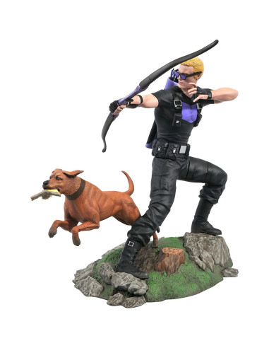 Figura diamond select toys marvel gallery hawkeye ojo de halcon con perro diorama