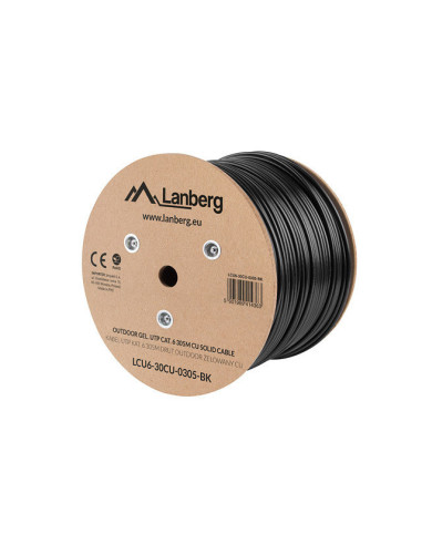 Bobina para exterior lanberg cat.6  utp rj45 cobre gel - filled fluke awg23 305m negro