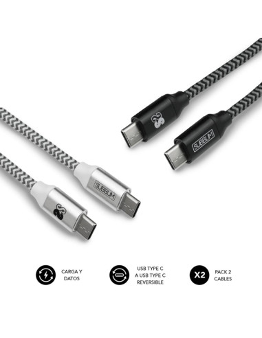 Cable de datos subblim usb tipo c pack 2 negro y plata