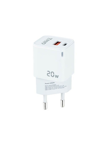 Cargador de pared tooq doble usb - c + usb a blanco 20w