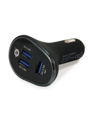 Cargador coche conceptronic carden06b  3 puertos usb tipo a 2p 5v - 2.4a 1p 5v - 1.5a 31.5w