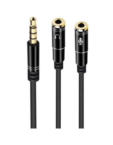 Cable adaptador de audio ewent jack 3.5mm macho a jack 3.5mm hembra x2 negro 0.30m