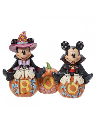 Figura enesco disney mickey y minnie sentados en calabazas