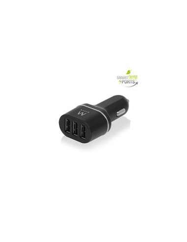 Cargador usb ewent para coche -  3 puertos -  24w -  smart ic -  negro