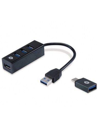 Hub usb 3.0 conceptronic hubbies04b 4 puertos con adaptador otg usb tipo c