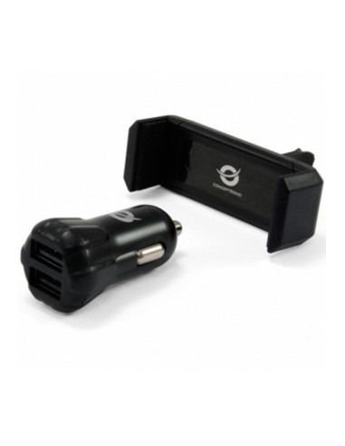 Cargador de coche usb conceptronic 2 puertos usb + soporte smartphone