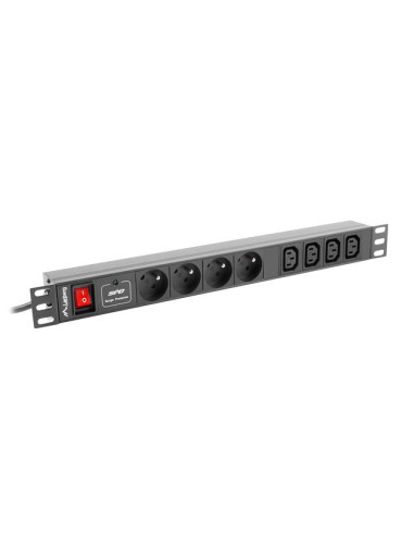 Regleta lanberg 1u 16a rack 19 8x socket negro 2m