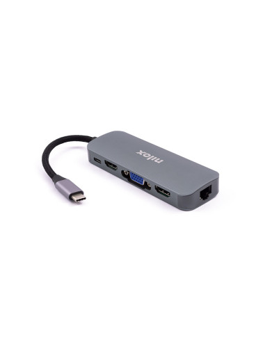 Docking station nilox usb tipo c a 3 x usb 3.0 1 x hdmi 1 x vga 1 x usb tipo c 1 x rj45