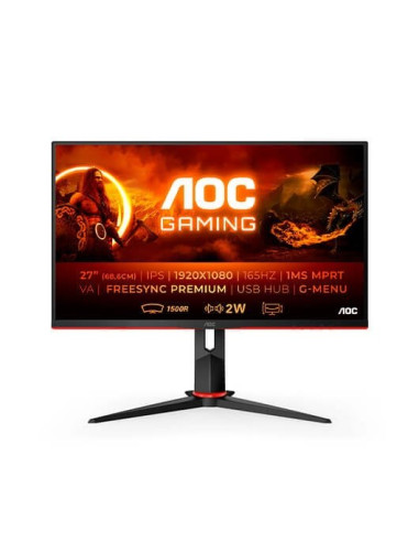 Monitor led 27pulgadas aoc c27g2u - bk  va - fhd - 2x hdmi - vga - dp -  165hz - 1ms - pivot -  vesa - freesync - altavoces